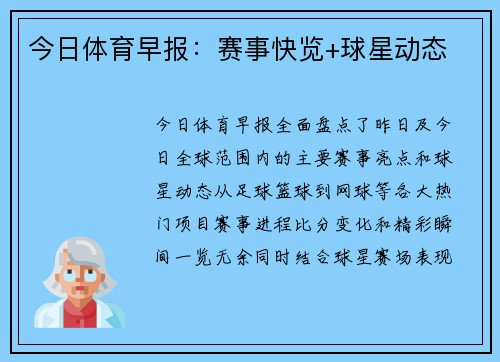 今日体育早报：赛事快览+球星动态