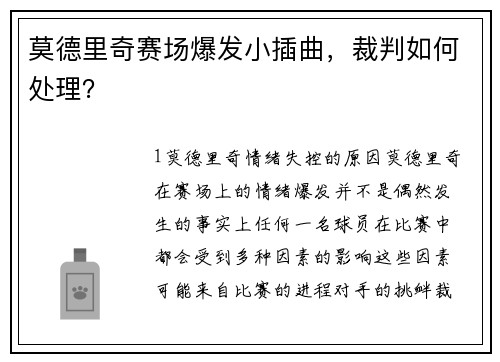 莫德里奇赛场爆发小插曲，裁判如何处理？